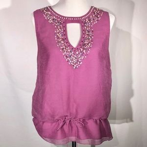 Tibi Silk Top w/ Beaded Detail (M)